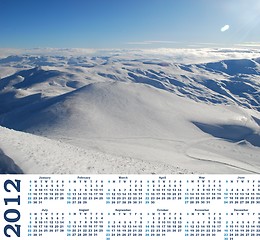 Image showing calendar 2012  with view of snow mountains in Turkey Palandoken Erzurum ski resort 