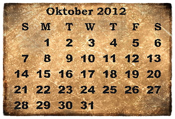 Image showing old grunge monthly calendar 2012