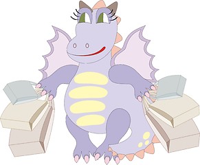 Image showing Cartoon dragon with bags – chinese symbol of 2012