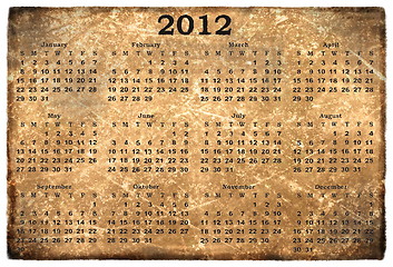 Image showing old grunge calendar 2012