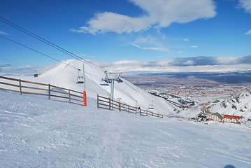 Image showing Ski Resort chair lift in Turkey Mountains.Palandoken