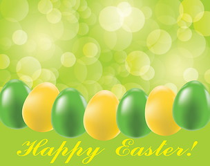 Image showing Easter background with eggs and blurry light  