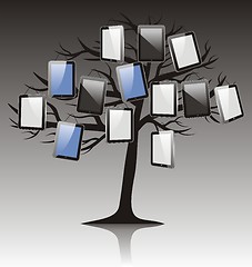 Image showing abstract tree with tablet on black white background   