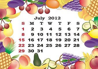 Image showing July - monthly calendar 2012 in colorful frame