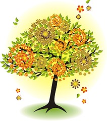 Image showing season tree for summer with leafs and flowers 