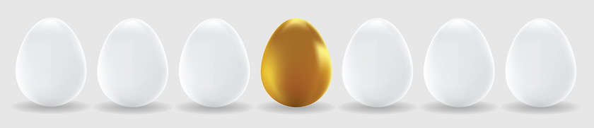 Image showing One gold egg and white easter eggs 