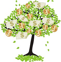 Image showing  money  tree.with dollar coins and banknotes 