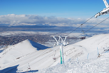 Image showing Ski Resort chair lift in Turkey Mountains.Palandoken