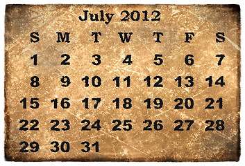 Image showing old grunge monthly calendar 2012