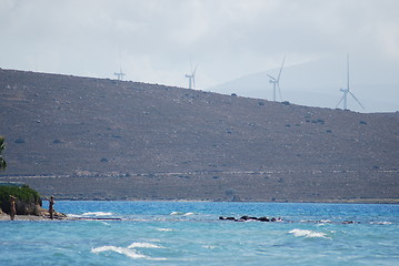 Image showing wind turbines – wind farm in the near of the Aegean Sea, Turkey