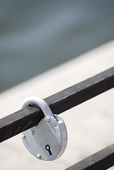 Image showing metal lock of love on an iron structure