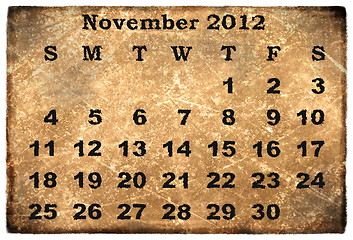 Image showing old grunge monthly calendar 2012