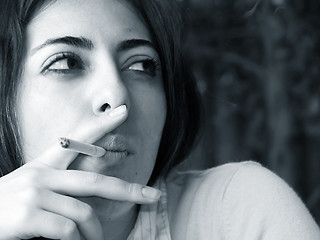 Image showing Black & White Smoking Woman