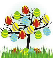 Image showing cartoon easter tree with eggs and grass