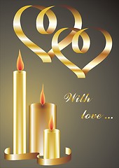 Image showing valentines background, greetings card with hearts and candles