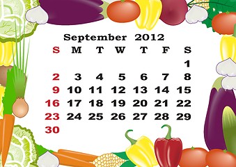 Image showing September - monthly calendar 2012 in colorful frame