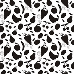 Image showing black silhouette fruits on white - seamless pattern and abstract nature background  