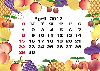 Image showing April - monthly calendar 2012 in colorful frame