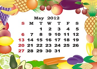 Image showing May - monthly calendar 2012 in colorful frame