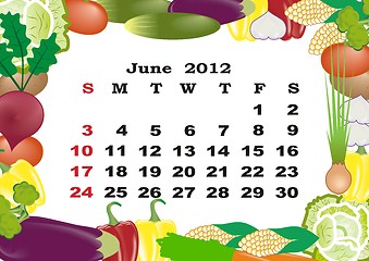 Image showing June - monthly calendar 2012 in colorful frame