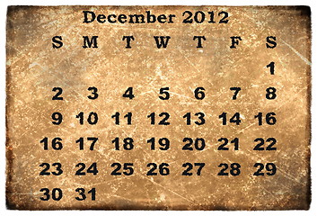 Image showing old grunge monthly calendar 2012