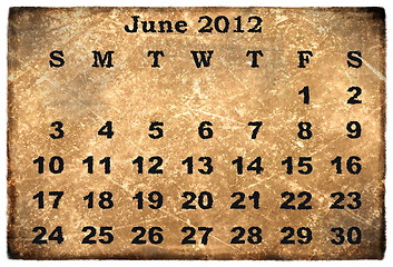 Image showing old grunge monthly calendar 2012