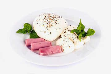 Image showing Mozzarella cheese and ham.