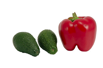 Image showing Red chilli pepper green avocados isolated on white 