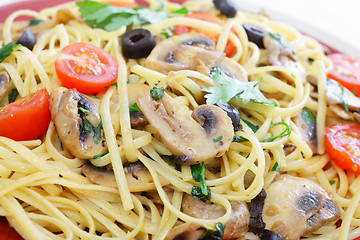 Image showing Liguine and mushroom pasta closeup