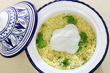 Image showing Couscous with yoghurt high angle
