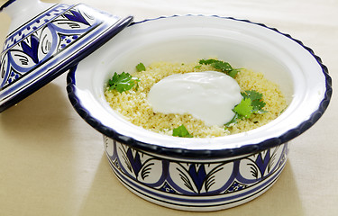 Image showing Couscous topped with yoghurt