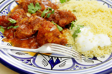 Image showing Chicken tagine meal closeup