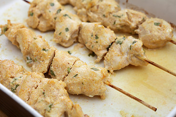 Image showing Chicken tikka skewers