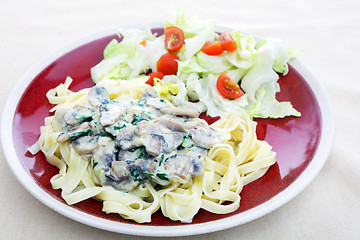 Image showing tagliatelle and mushrooms no fork