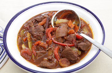 Image showing Moroccan beef tagine with spoon