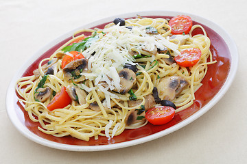 Image showing Liguine and mushroom pasta from above