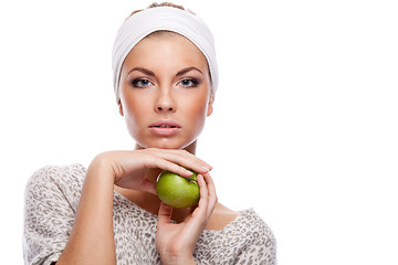 Image showing Woman with green apple.