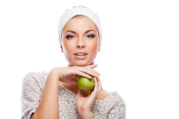 Image showing Woman with green apple.