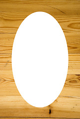 Image showing Old pine floor isolated white oval frame in center 