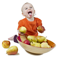 Image showing baby with apples