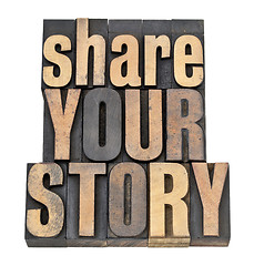 Image showing share your story in wood type