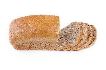 Image showing The cut loaf of bread with reflaction isolated on white