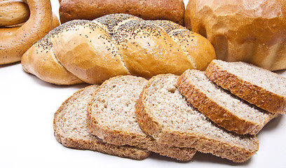 Image showing assortment of freshly baked breads background