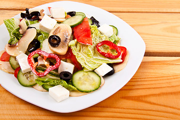 Image showing vegetable salad with mushrooms close up