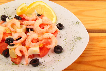 Image showing Shrimp salad on white plate