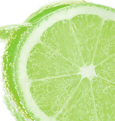 Image showing slice of lime in the water with bubbles