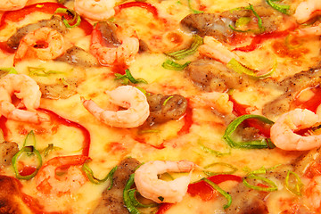 Image showing pizza with shrimps background