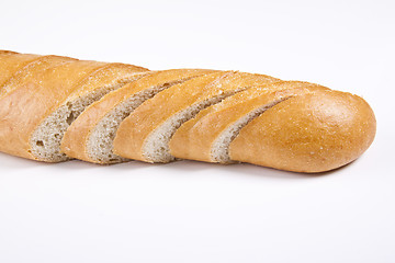 Image showing Fresh baguette, sliced isolated