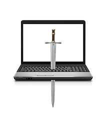 Image showing sword pierces a laptop - concept