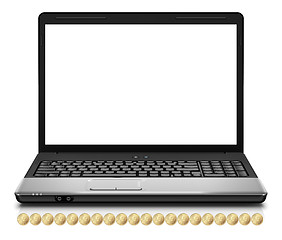 Image showing Gold coins pouring out of a laptop